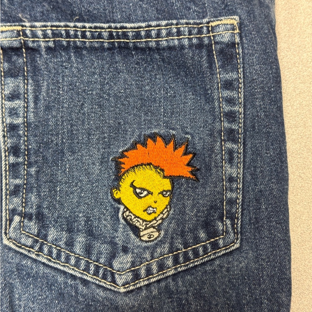 Vintage‎ JNCO Girlie Stuff Jeans with "Flamehead " Patch Sz 7